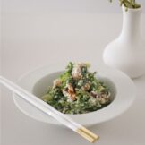 【干し柿と春菊の白和え（クリチ入り）】前日仕込みのできるワインにぴったりの和え物！